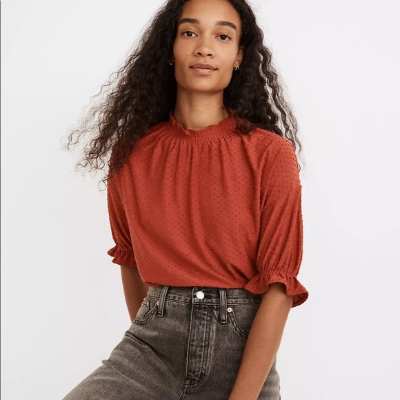 Madewell Tops - Madewell Clipdot Ruffle Top in Etruscan Clay